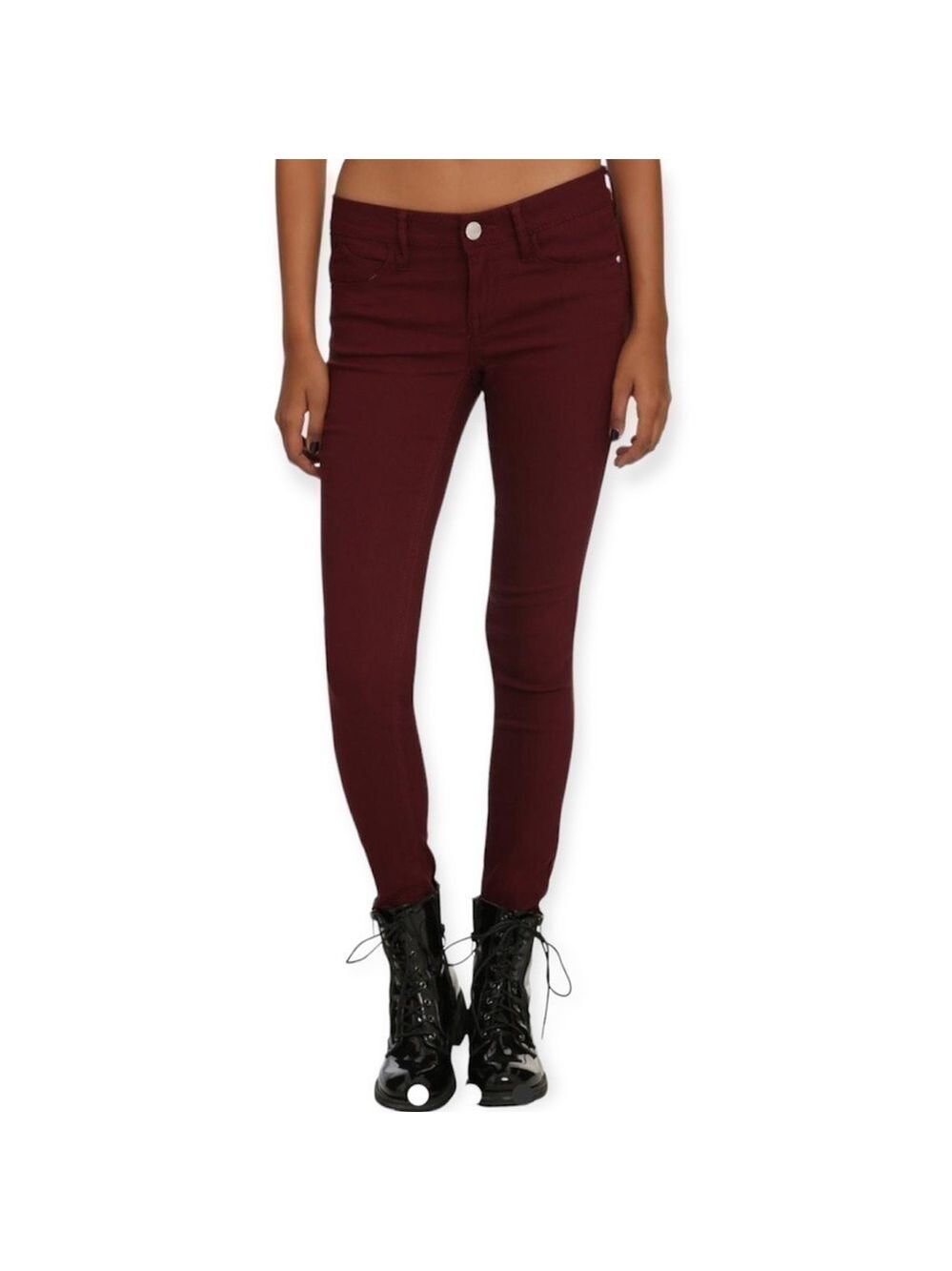 Almost Famous Mid Rise Burgundy Skinny Jeans Size 5 Junior